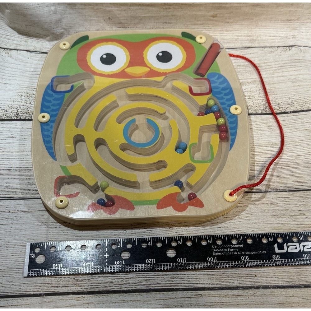 Vintage Toys R 'Us Magnetic Maze Owl Game 8" x 8" Wood & Plastic Tub18 - Picture 4 of 4